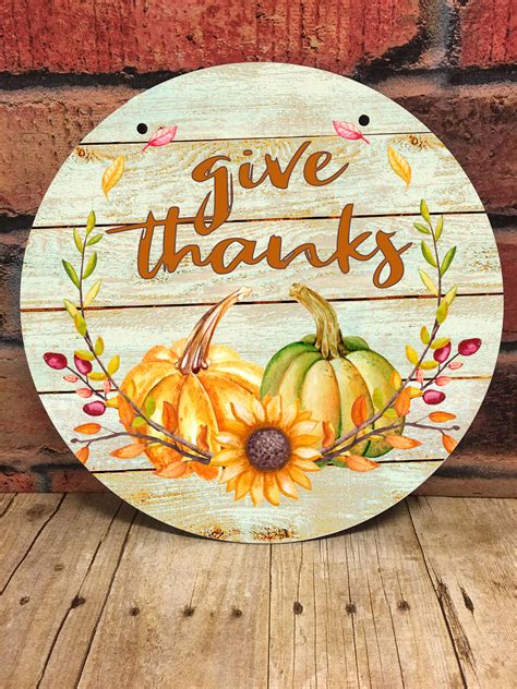 Download Free Give Thanks Pumpkin and Sunflower Round Door Hanger Clipart Cut Images